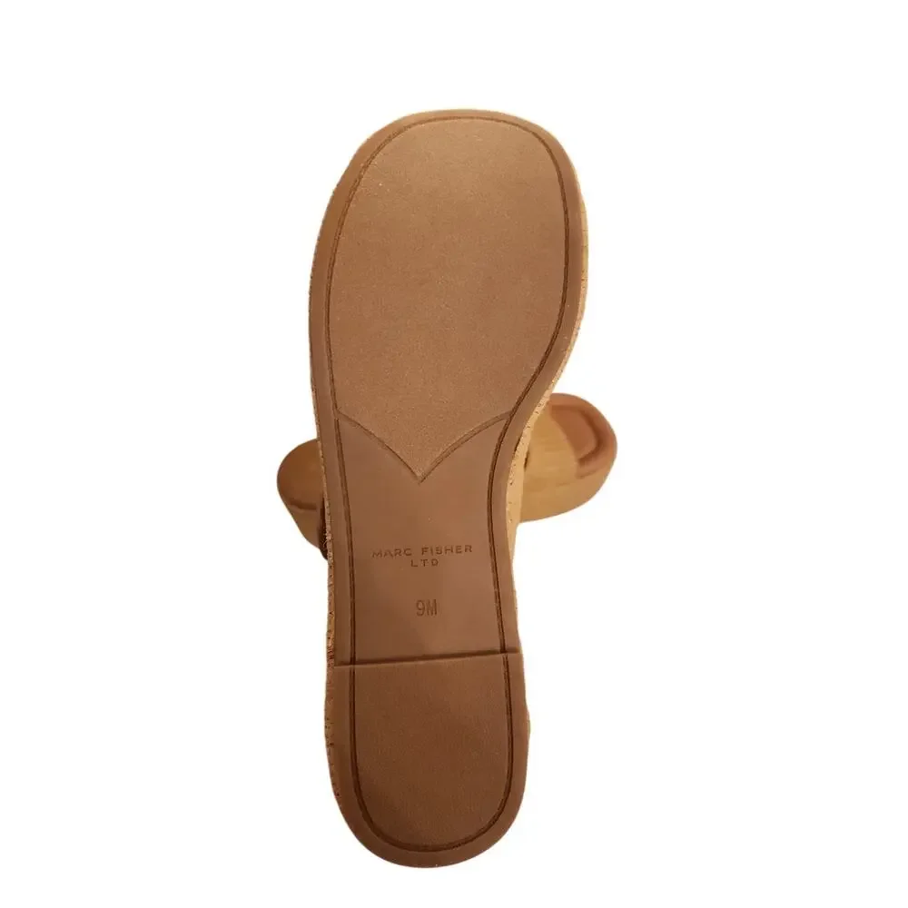 NIB Marc Fischer Poppy Platform Slide Chunky Sandal Natural Raffia 9M